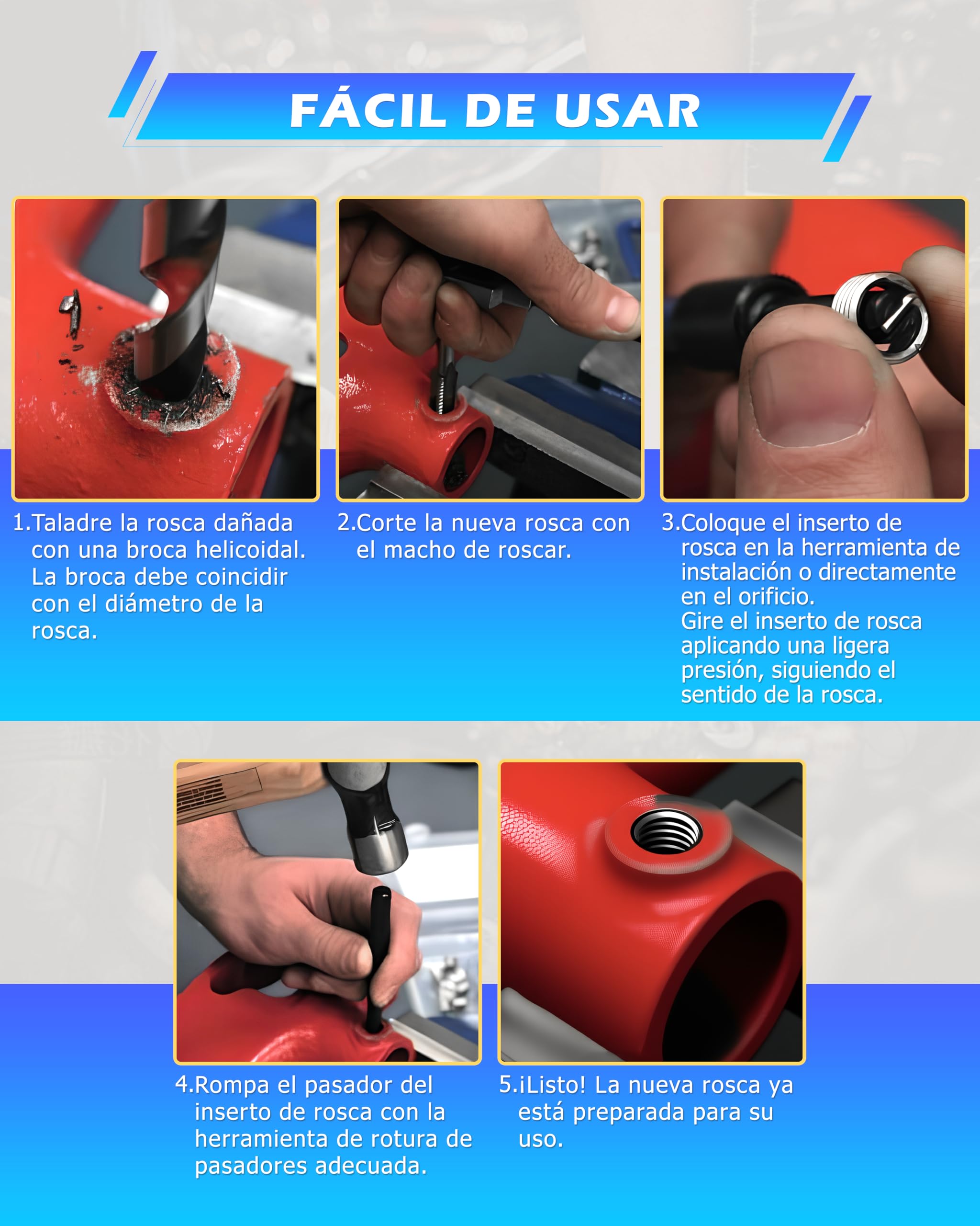 DAYUAN Juego de Reparación de Roscas Kit Helicoil 131 Piezas M5 M6 M8 M10 M12