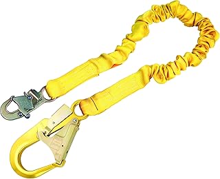 3M DBI-SALA Shockwave 2, 1244311 6-Foot Shock Absorbing Lanyard, Tubular Web, Alum Rebar Hook On Leg End, Snap Hook On Other, Yellow