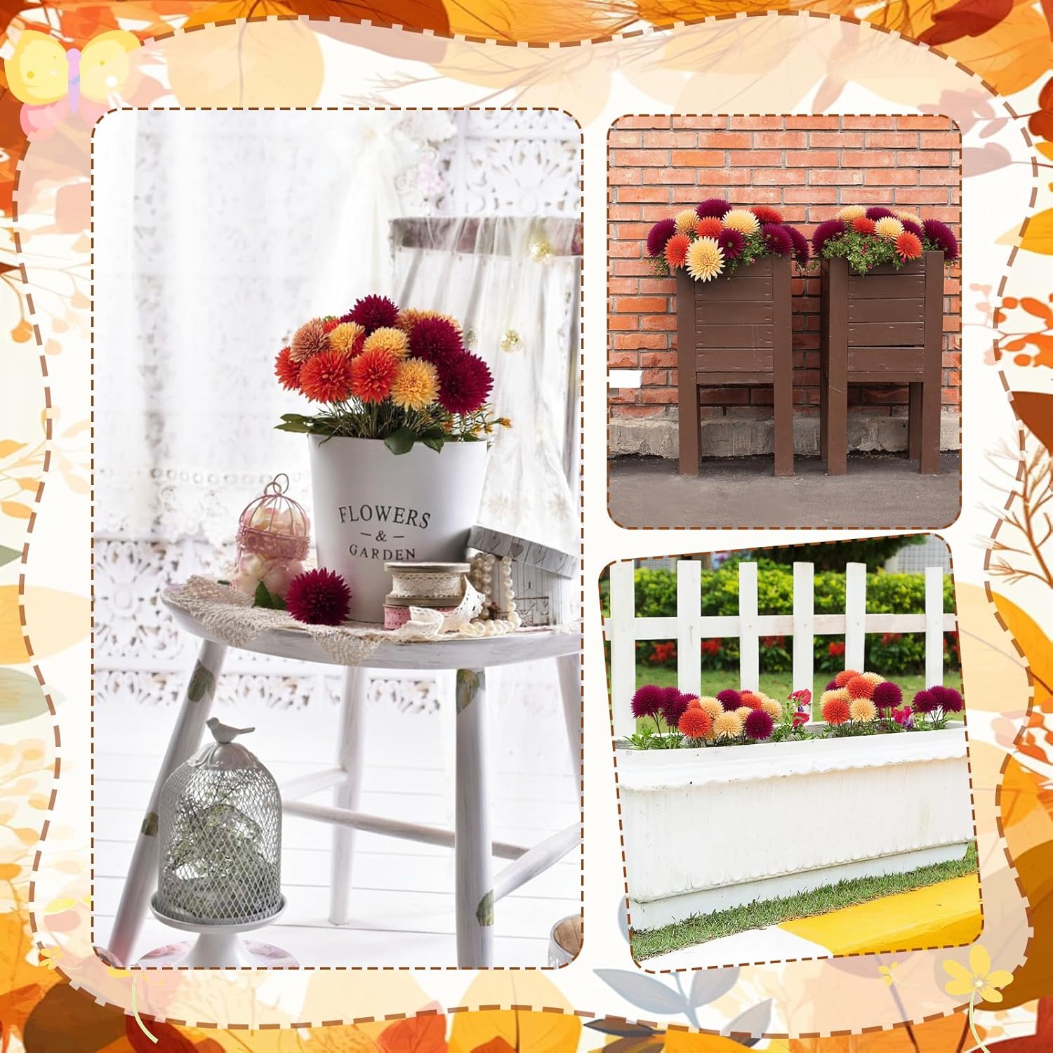 Artificial Flowers Decoration - 12 Bundles Faux Silk Mums UV Resistant Chrysanthemums Bouquet Kiku Flowers for Wedding, Home, Outdoor Autumn Table Vase Arrangement - Image 5