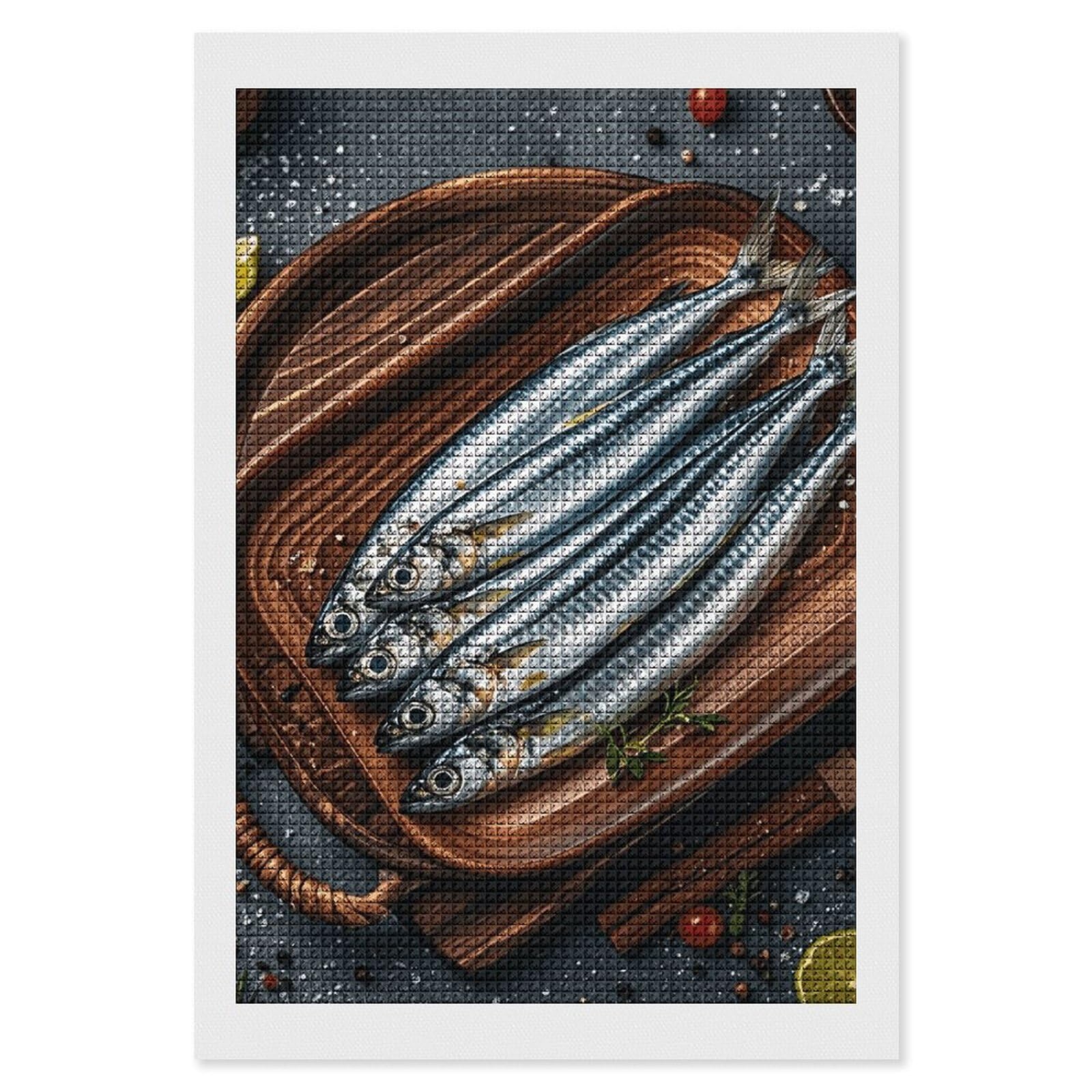 HJUQNGF Diamond Painting Kits for Adults Sardines Diamond Art DIY Canvas Paintings Kits with Square Resin Gems Complete Tools Paint by Numbers Kit for Beginner 8"x12"