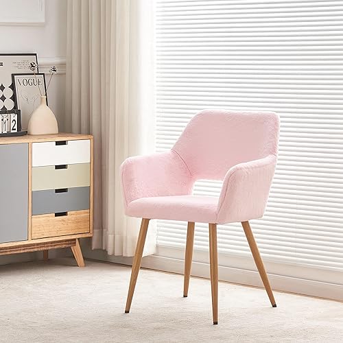 HomVent Silla de escritorio esponjosa de piel sintética rosa, silla giratoria ajustable para computadora con ruedas, altura ajustable, bonita silla