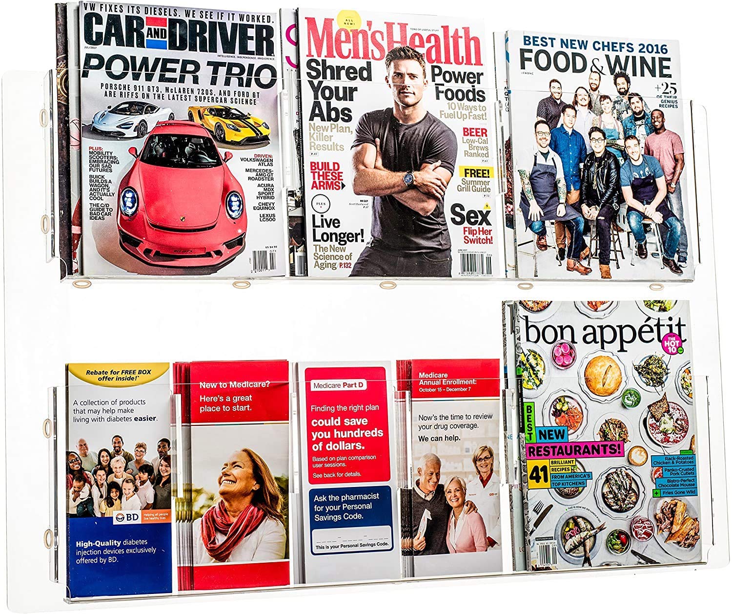 Adir Acrylic Brochure Holder Wall Mount - Adjustable Hanging Magazine Rack Literature & Brochure Holder for Home, Office, Waiting Room Display (29'' x 23'' Clear)