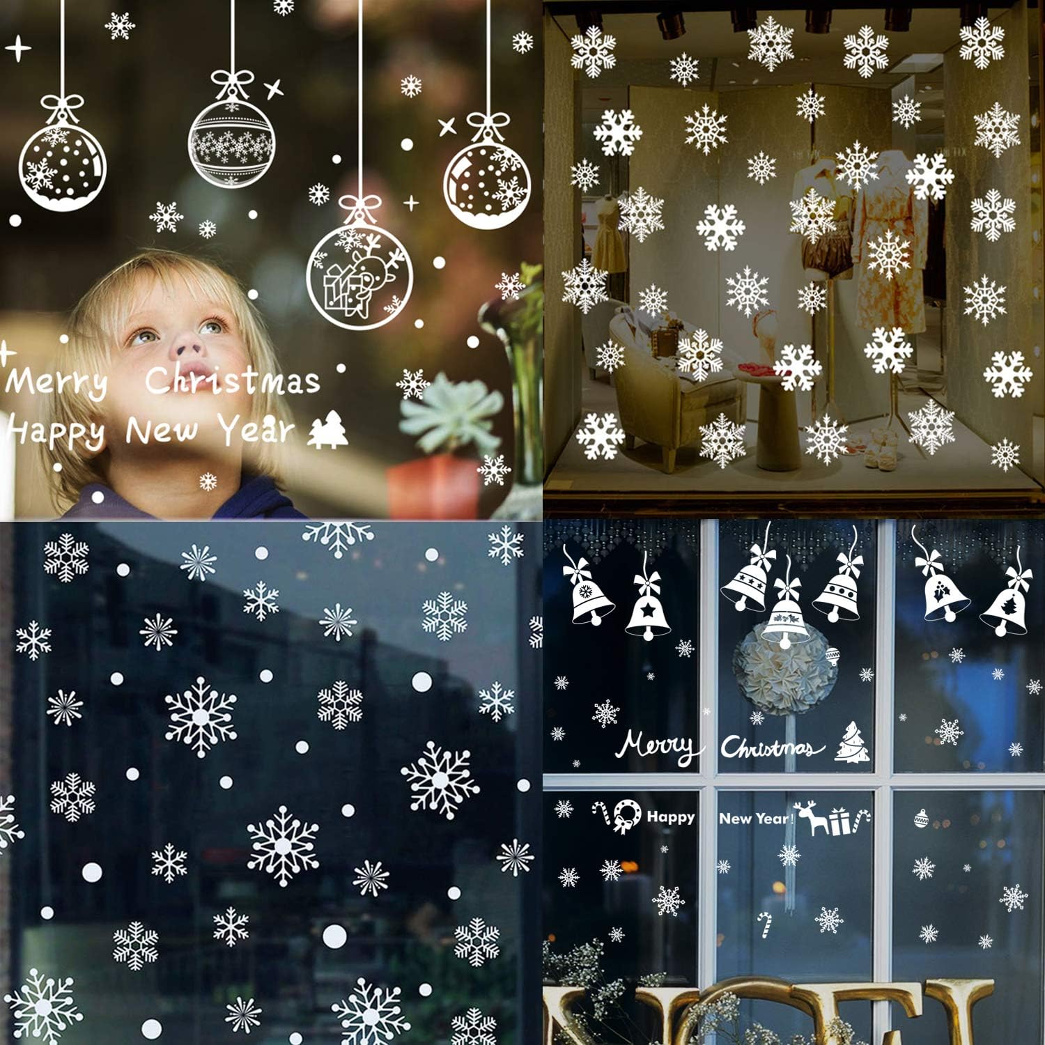 6 Sheet Christmas Window Sticker Christmas Tree Wall Sticker Christmas Window Clings Decor Xmas Bell Decoration Ornament Snowflake Deer Hanging Ball Christma Window Display for Christmas Decoration