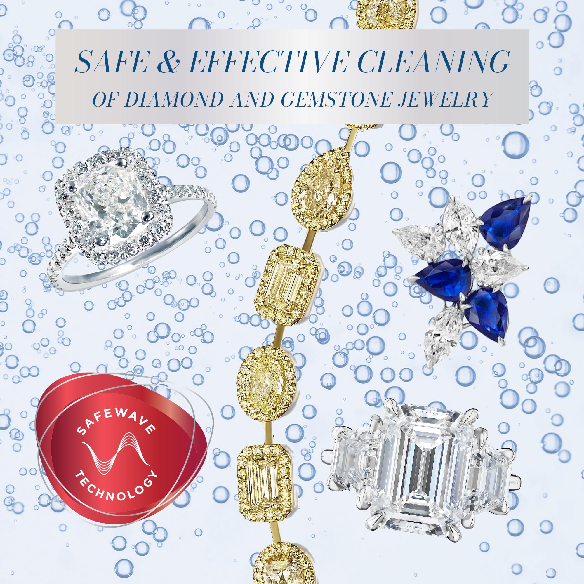 CONNOISSEURS LaSonic Diamond Dazzler Pulitore Gioielli | Pulitore Ultrasuoni ad Anello su Misura | Macchina per Pulizia Ultrasuoni con panno per la pulizia dei gioielli Diamond Dazzle e Dazzle Drop