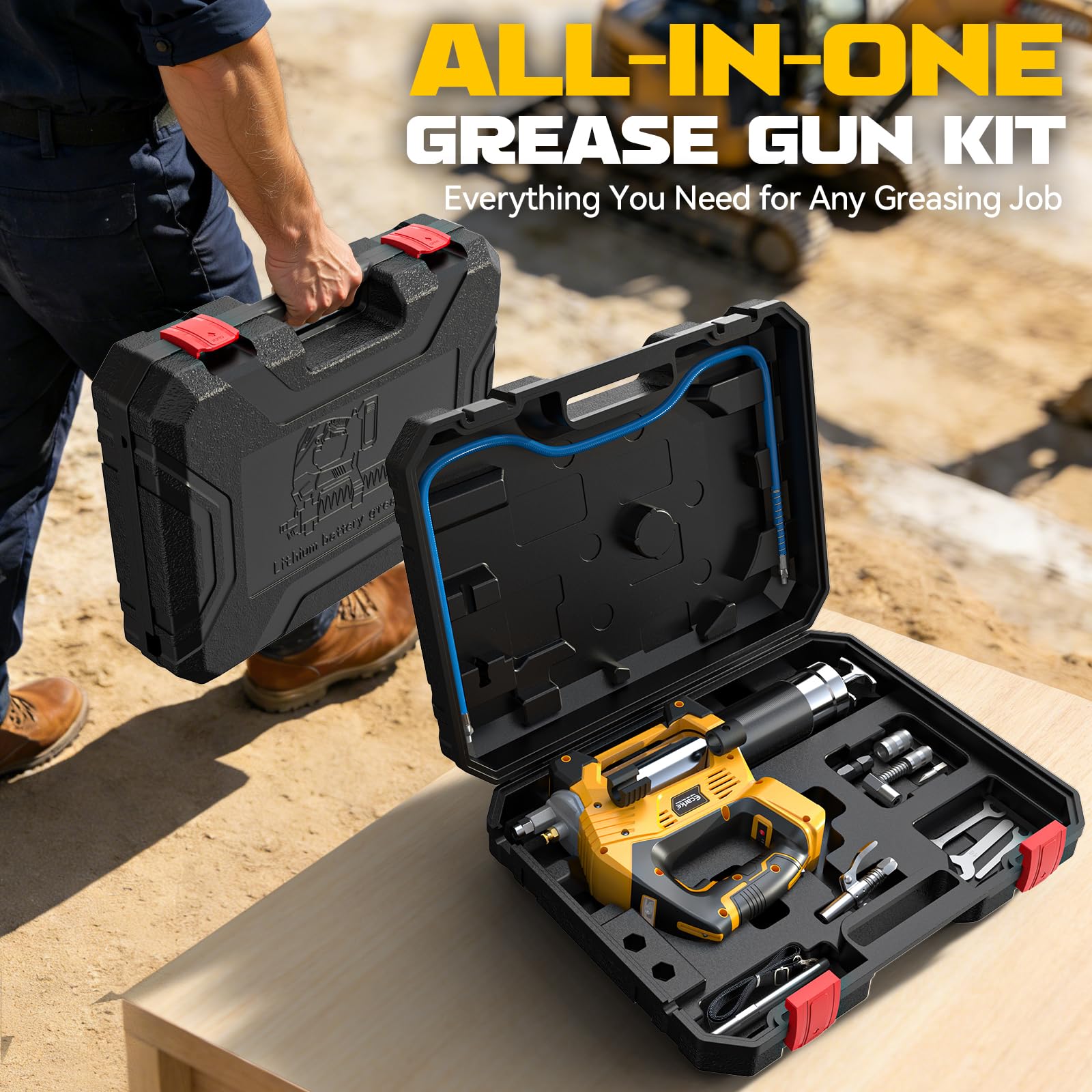 Ecarke Pistola de grasa inalámbrica, compatible con batería DeWalt de 20 V (herramienta desnuda), flujo ajustable de 3 velocidades, 12,000 PSI máximo, manguera de 39 pulgadas, funciona con grasa a