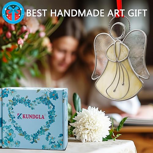 Miniatura 5 de Atrapasoles de ángel amarillo, paneles de vidrieras para ventanas, adornos decorativos para el hogar o el jardín, regalos decorativos para mamá,