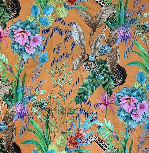 The Yard - Tela de algodón naranja Tonga de The Yard Tropical Jungle Material de costura por metro Patrón de animales de jirafa leopardo para