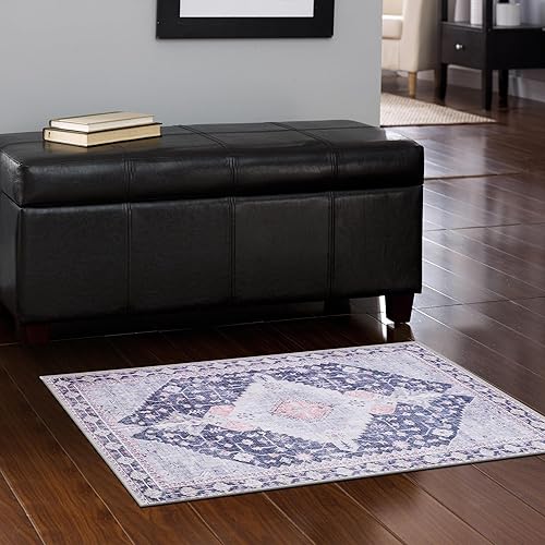 Miniatura 6 de Alfombra de área de 2 x 3, lavable a máquina, diseño de medallón vintage ultrafino con parte trasera antideslizante para entrada frontal interior,