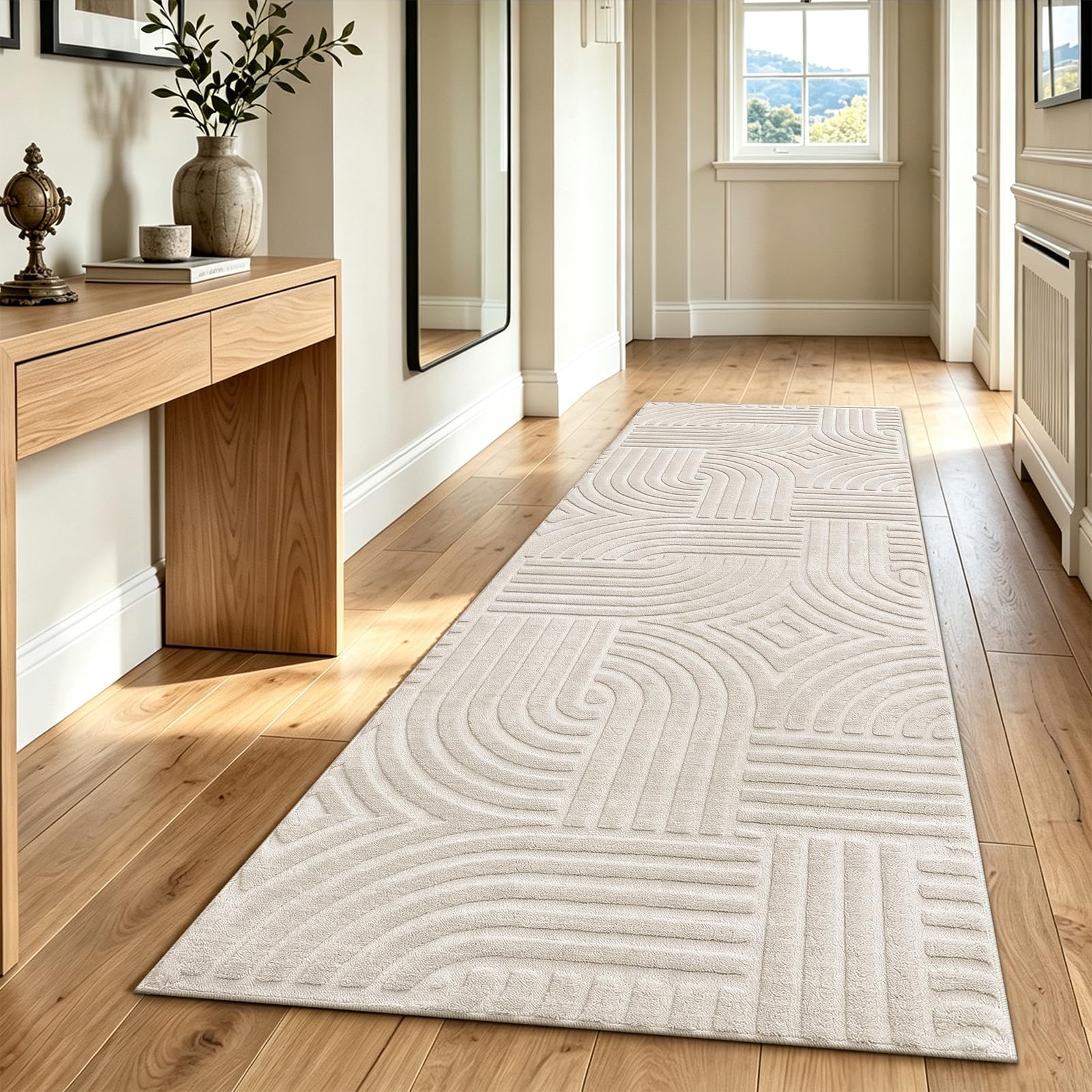 Enyhom Beige Runner Rug Hallway 80x200cm Non Slip Washable Carpet Runner — image 1