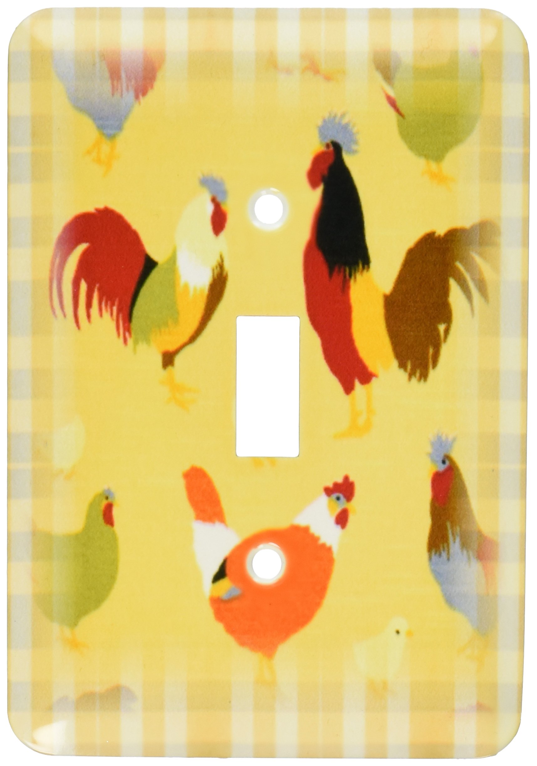 Interrupteur à bascule simple à motif coq de campagne sur vichy jaune