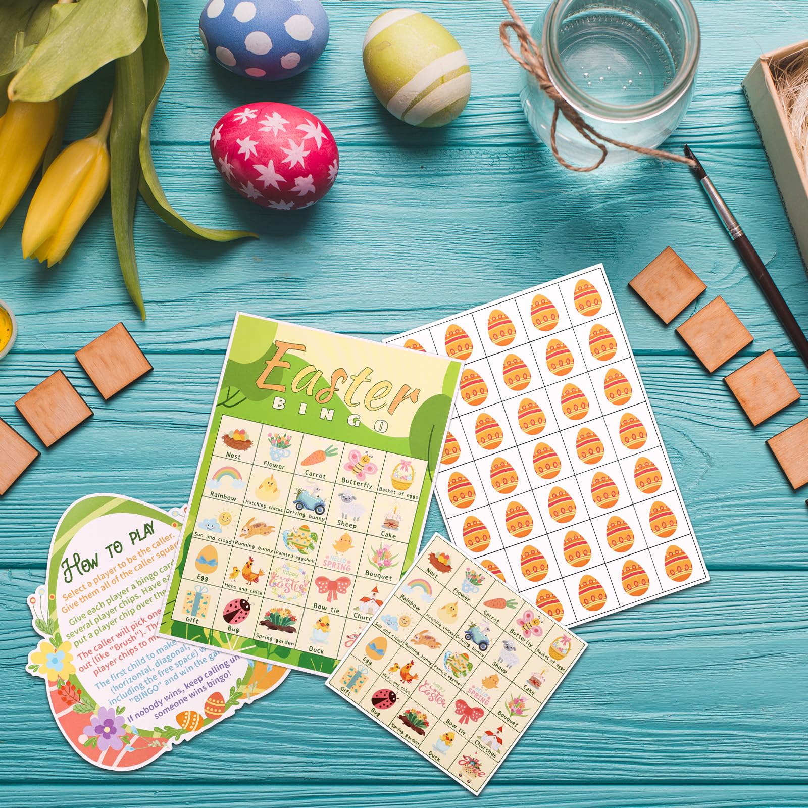 Zestaw Gry Bingo Wielkanocne 24 Graczy, 24szt Karty Gry Bingo Wielkanocne z Kartą Wezwaniem Jajkiem Wielkanocnym Oraz Instrukcją Obsługi Zajęcia Całej Zabawne Imprezę Dzieci Dorosłych