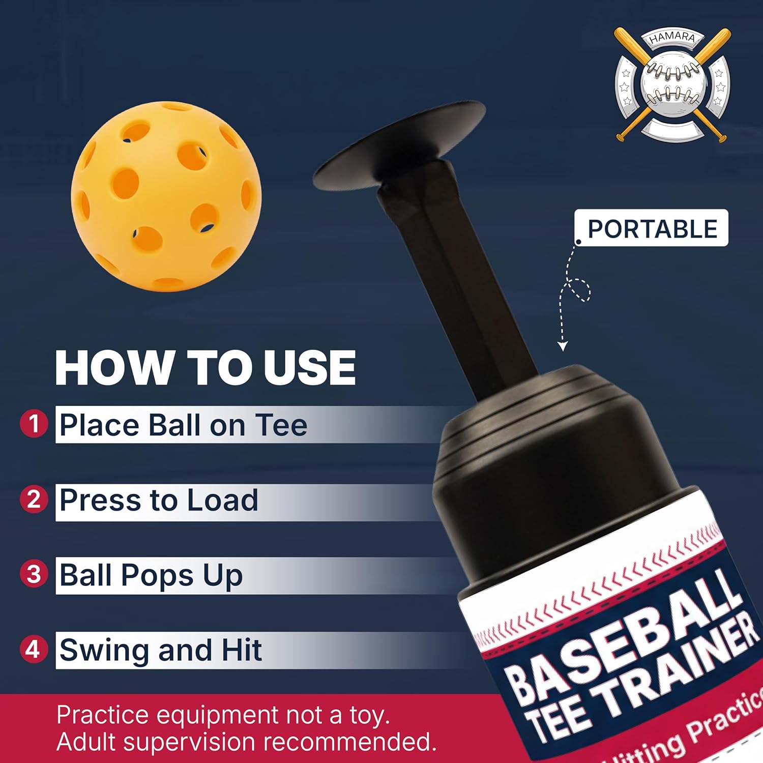 Baseball Tee Trainer Popper- Baseball Swing Trainer with 4 Practice Balls - Baseball Hitting Trainer for Training - Pop Up Trainer for Indoor & Outdoor Solo Training by HAMARA