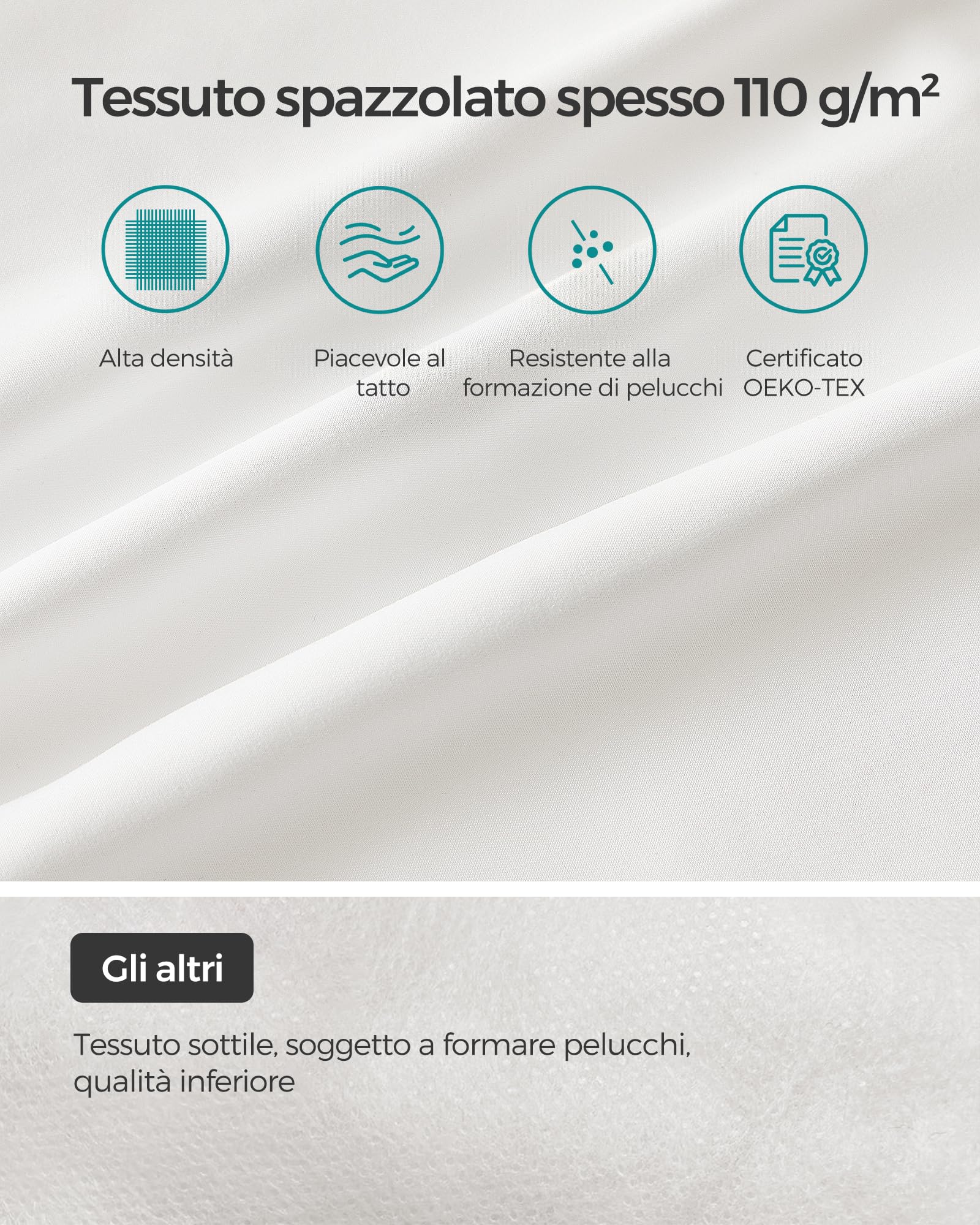 SONGMICS Cuscini Letto, Set da 2, 50 x 70 cm, Imbottitura 800 g, Rivestimento in Tessuto di Poliestere Spazzolato, Lavabile in Lavatrice a 60°C, Con Borsa, Bianco Nuvola TBP006W02