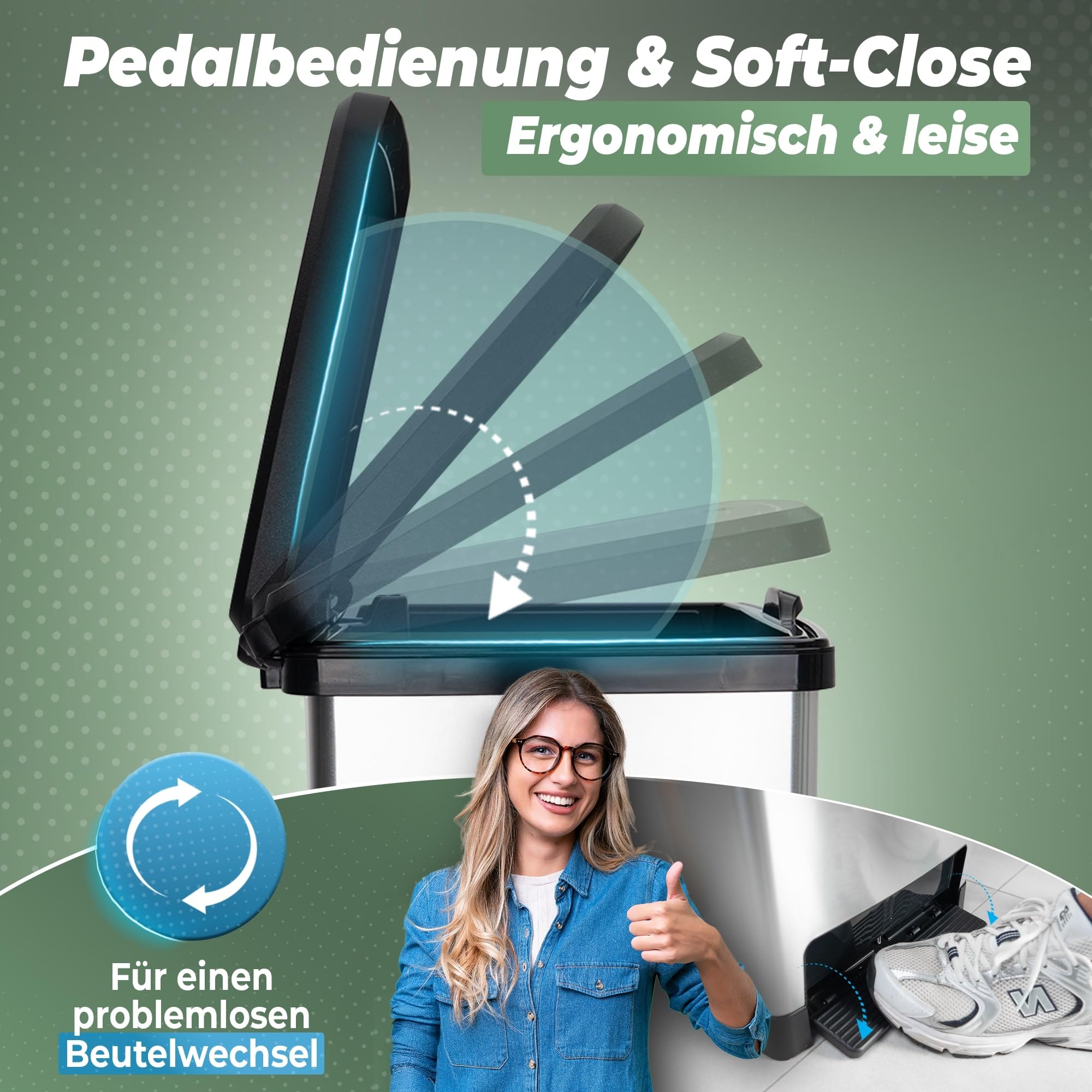 Novaliv Großer Mülleimer mit Deckel - 50L Tretmülleimer mit Soft-Close-System - Stabiler Abfalleimer mit Deckel & Fußpedal - Geruchsdichter Mülleimer Küche u.v.m - Treteimer Müllbehälter