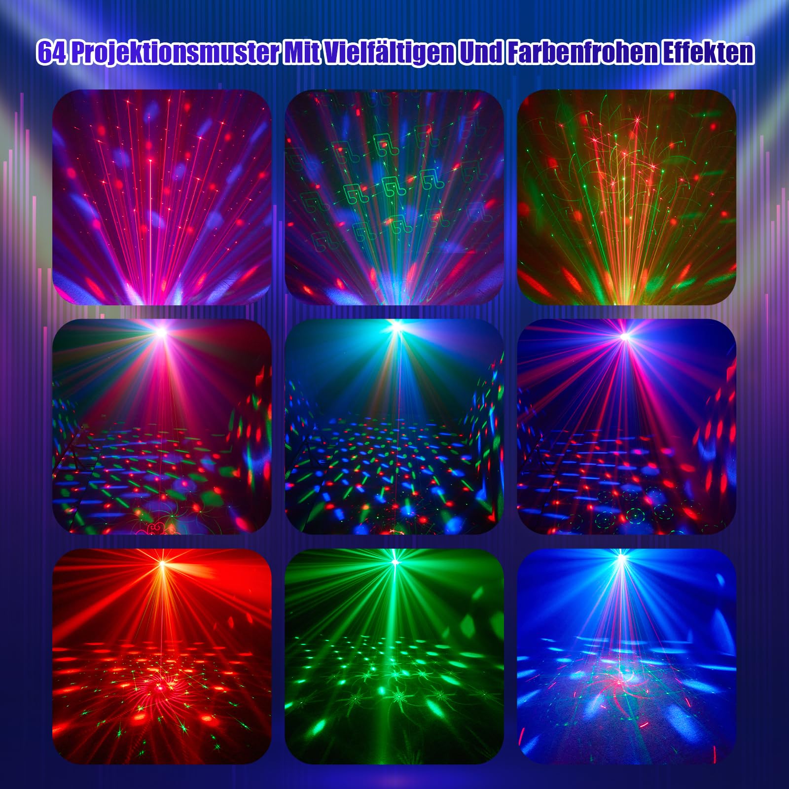 4 in 1 Disco Partylicht mit Discokugel, Musikgesteuerte DJ Disco Licht, RGB LED Par Strahler, Lichteffekte Partylicht für Hauspartys, Clubs, Halloween, Weihnachten