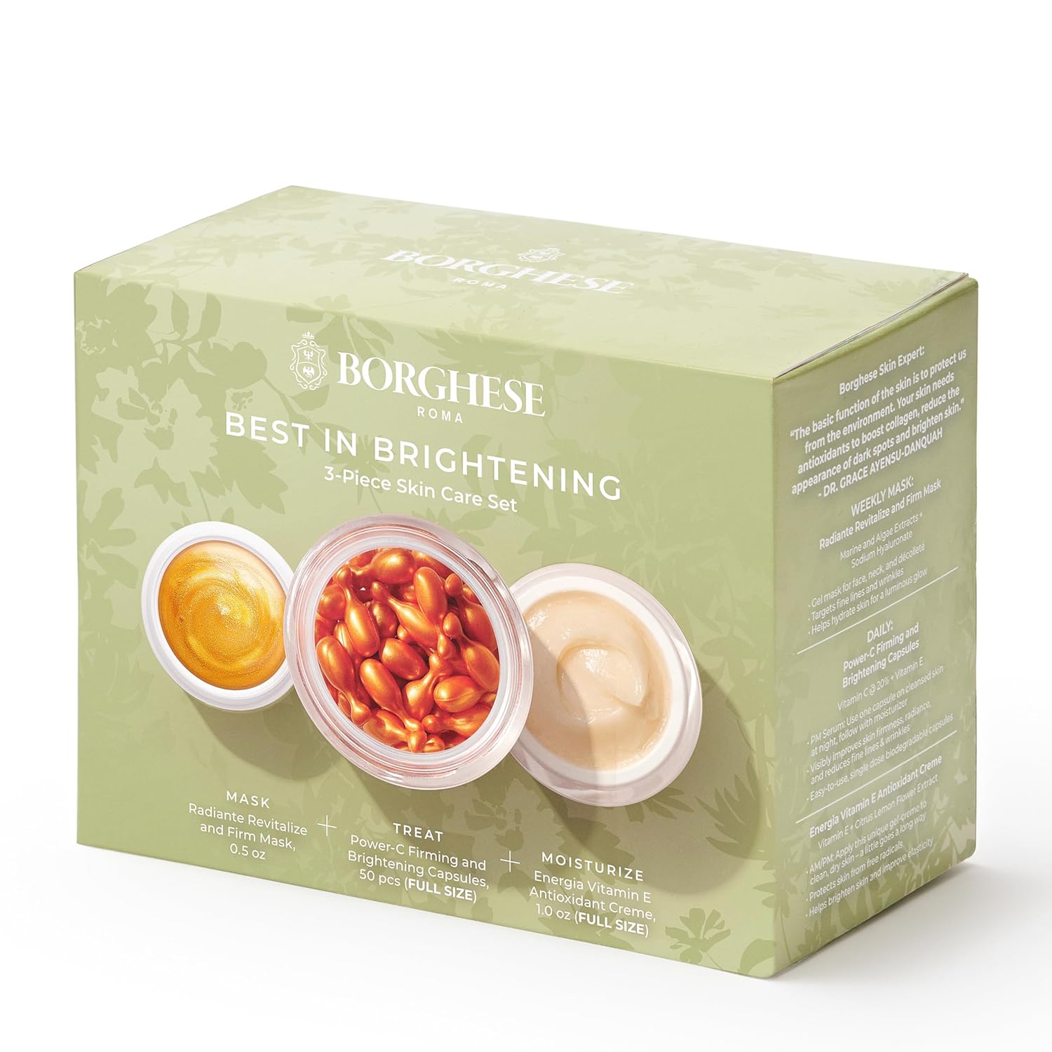 Borghese 3-Piece Best in Brightening Gift Set - Includes Firming Mask, Vitamin C Serum Capsules & Vitamin E Face Cream, Anti Aging Skin Care Set - Image 3