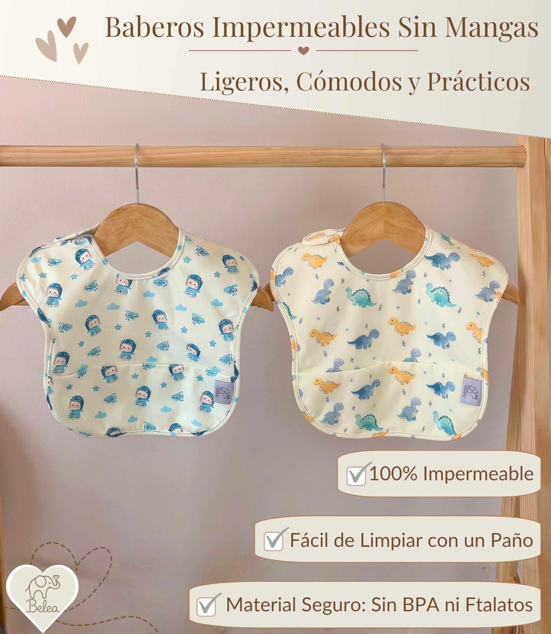 Pack 2 Baberos Bebe Impermeables Sin Mangas BLW 6 Meses a 5 Años Bolsillo Recogemigas Babete Impermeável Babero Infantil Sin BPA Regalo Baby Shower Cumpleaños Bebé