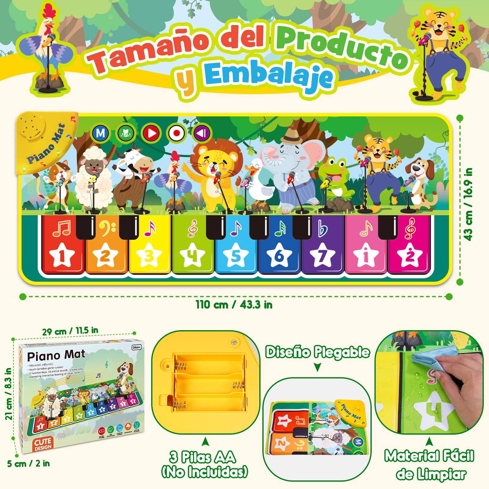 Gralal Juguetes Niños 1 Año, Alfombra Musical con 10 Sonidos De Animales Juguetes Regalo 1 2 Niños Niña Años, Piano Infantil Juegos Juguetes Montessori Educativos Sensoriales Bebe 1 Año — view 5