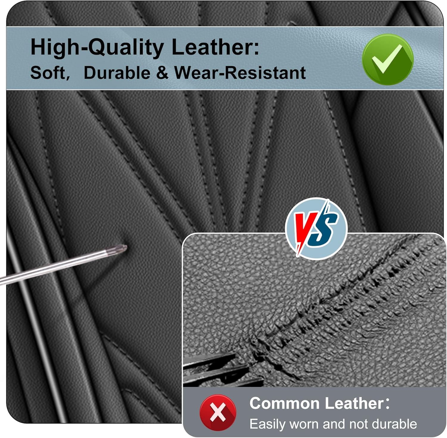 Seat Covers Fit for Chevy Silverado GMC Sierra 1500 2500HD 3500HD 2007-2025 2026 - Waterproof Faux Leather Car Seat Cover(2PCS Front, Black)