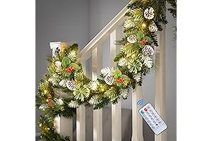 Christmas Decor Holiday Garland with Lights for Stairwells (9 FT)