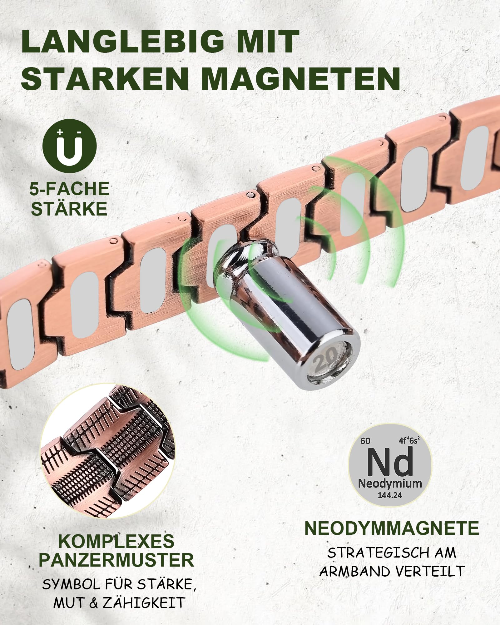 MagEnergy Bracelet en Cuivre pour Homme - Aimants Ultra-Forts de 5000 Gauss, Ajustable avec Outil de Réglage
