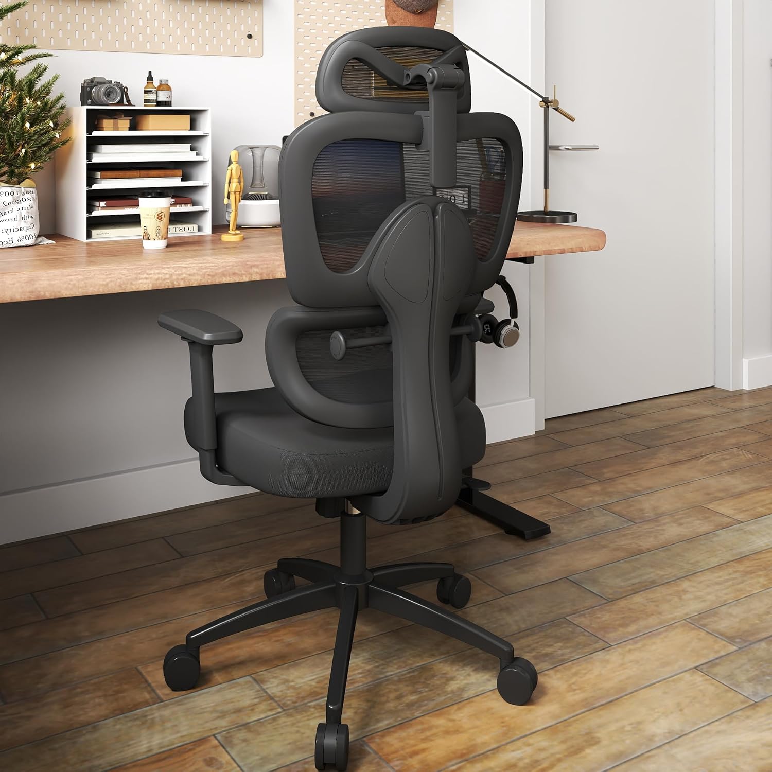 Ergonomic Office Chair with Adjustable Lumbar Support, 3D Arms and Headrest, High Back Wide Desk Computer Chair with Wheels, for Home & Office, Black Black Modern