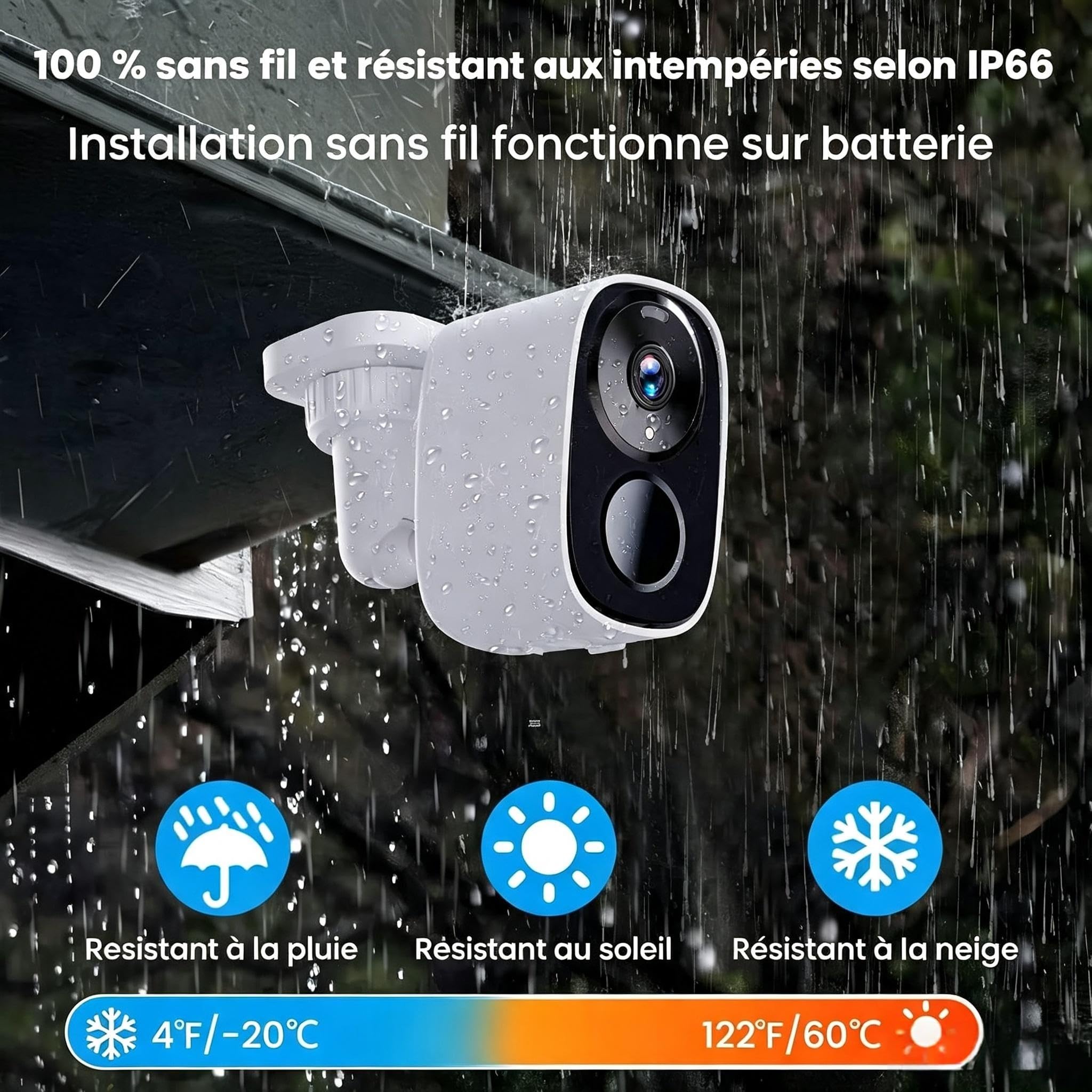 HITELLARCAM Caméra de Surveillance Extérieure sans Fil 2K 3MP, Wi-FI Bi-Bande 2.4G/5GHz, Batterie Rechargeable, Vision Nocturne Couleur, Détection de Mouvement AI PIR, Audio Bidirectionnel, IP66