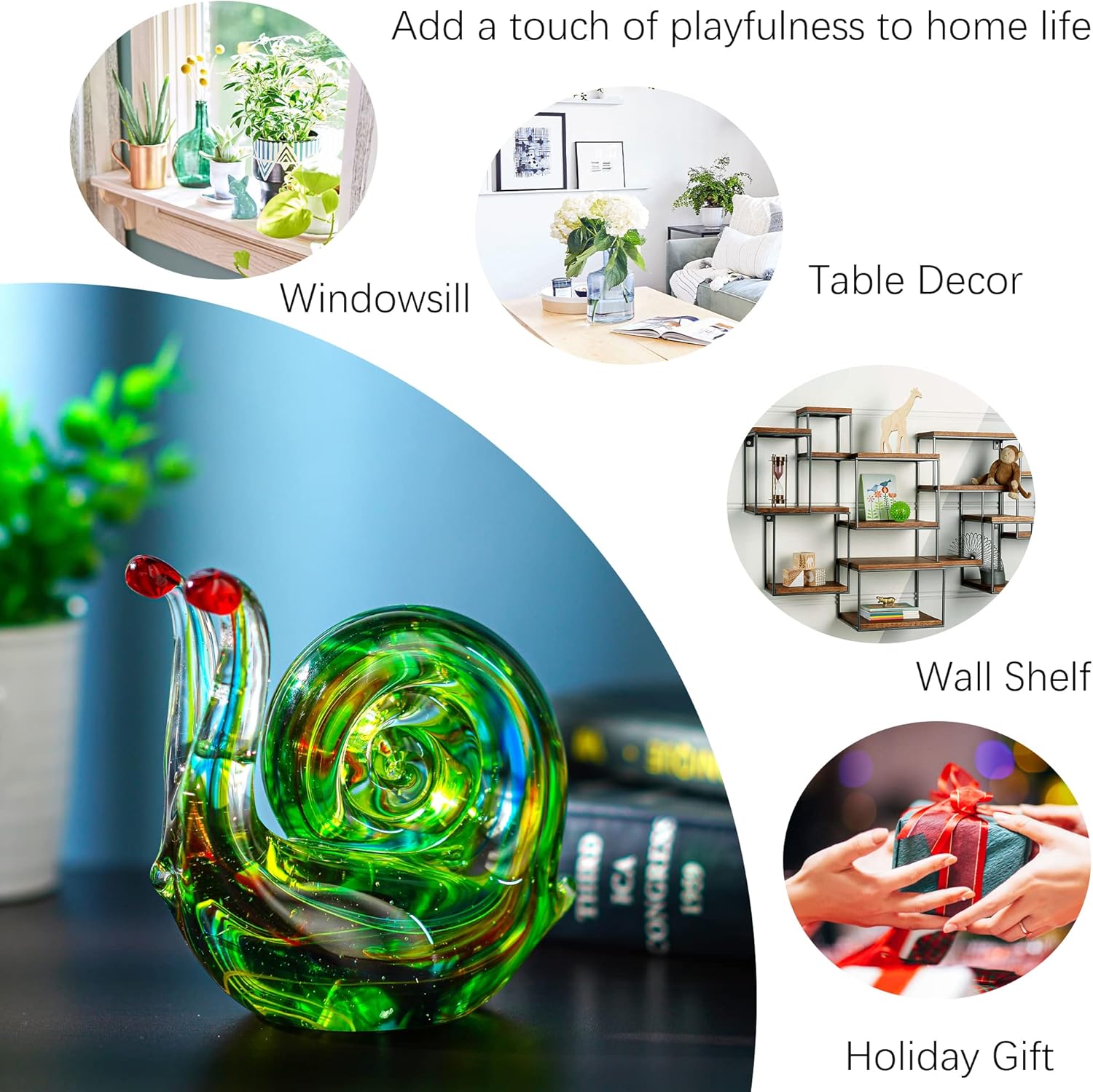 QFkris 4.4inch Blown Glass Snail Figurine Collectibles Handcrafted Glass Animal Paperweight Home Art Statue Decoration for Women - Image 6