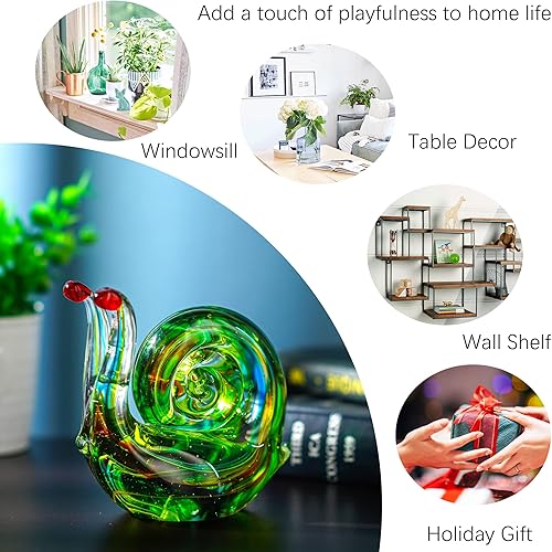Miniatura 6 de QFkris Figura de caracol de vidrio soplado de 4.4 pulgadas, coleccionables, hecha a mano, pisapapeles, arte para el hogar, decoración para mujeres