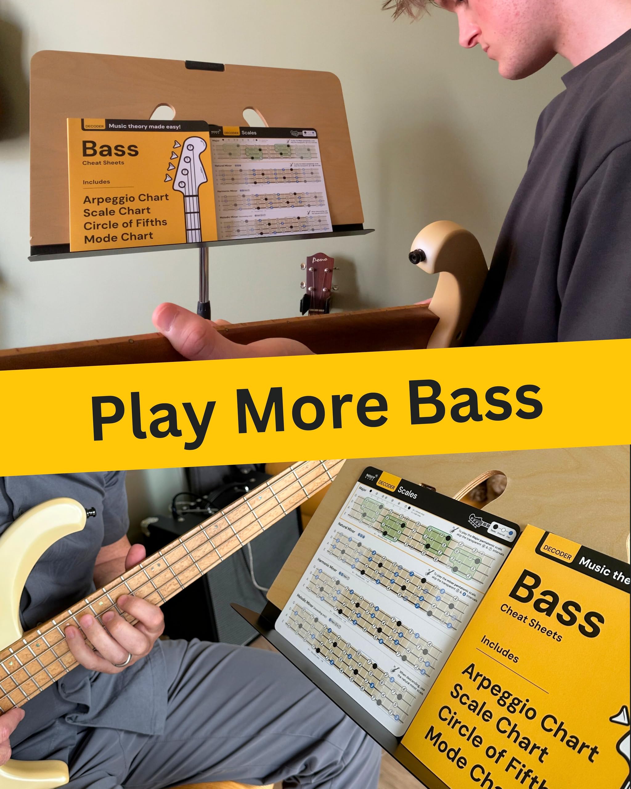 Bass Guitar Chord & Scale Chart Pack 8x8" - Easy Music Theory Cheat Sheets for Learning Chords Triads, and Progressions - Image 3