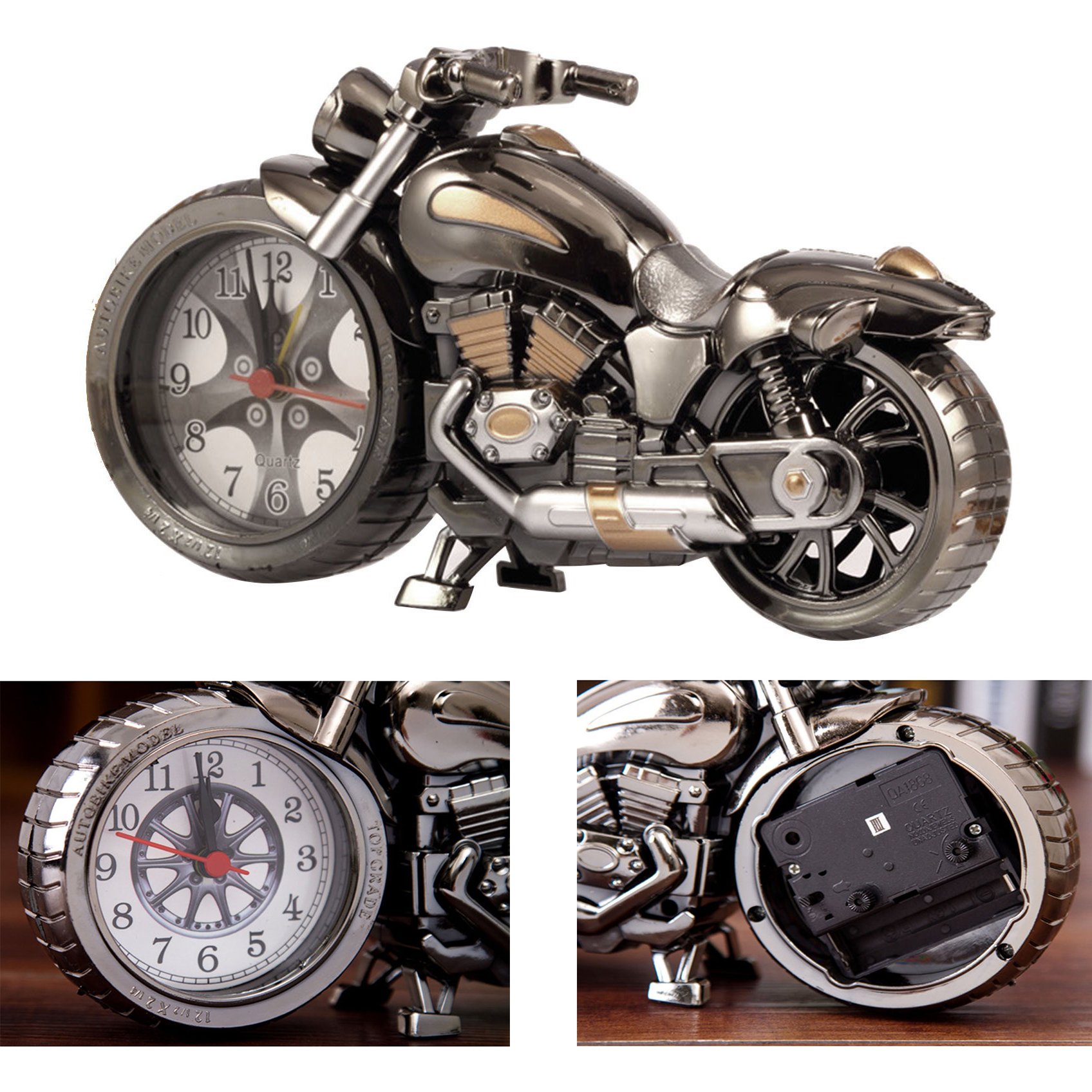 Reloj de la Motocicleta Alarma, Reloj de Mesa de Estilo, Motocicleta Modelo de Bastidor, para la Decoración de la Oficina en Casa (4 diseños Diferentes, Entrega al Azar)