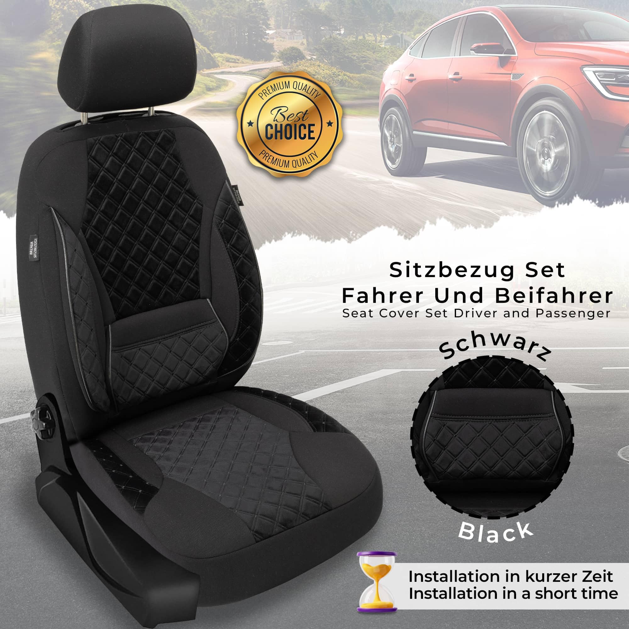 Autositzbezüge Universal für PKW, SUV – Premium Vordersitzbezüge Schwarz, hochwertig verarbeitet für mehr Sitzkomfort, Airbag-kompatibel, Schonbezüge für Fahrer & Beifahrersitz mit Rückentasche