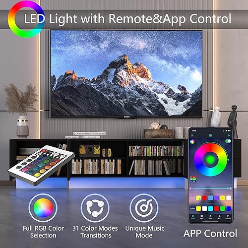 Miniatura 3 de Creekt Soporte de TV negro para TV de 85 pulgadas, consola de TV para 85+ 85 80+ 80 75+ 75 70 pulgadas soportes de TV para sala de estar 85 80 75 70