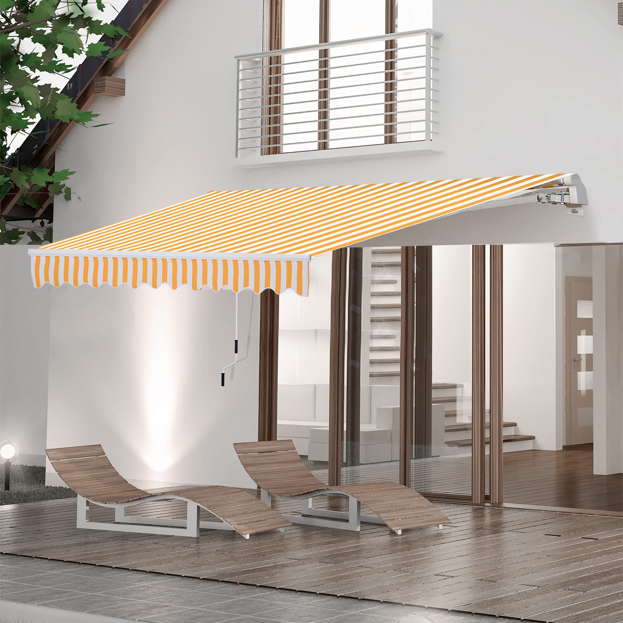 Outsunny Store banne Manuel rétractable 295 x 245 cm Store Exterieur terrasse avec manivelle, Angle réglable 45°-85°, Aluminium et Polyester 280 g/m², auvent de terrasse, Balcon, Cour, Orange