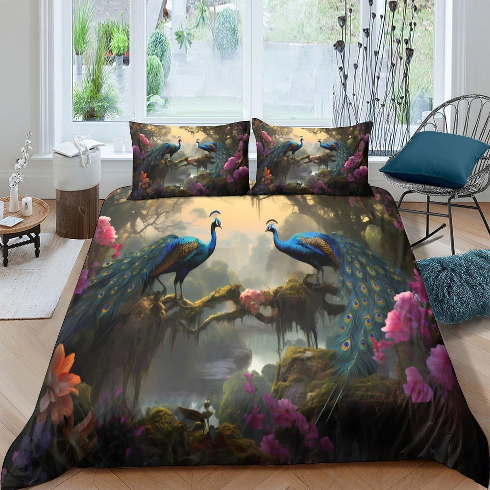 Ctjqhvkz Style-8 3D Printed Peacock Forest Fitted Sheet Microfiber Anti-Slip Decorative Bird Mattress Cover For Bedroom Guest Room Single（135X200cm）