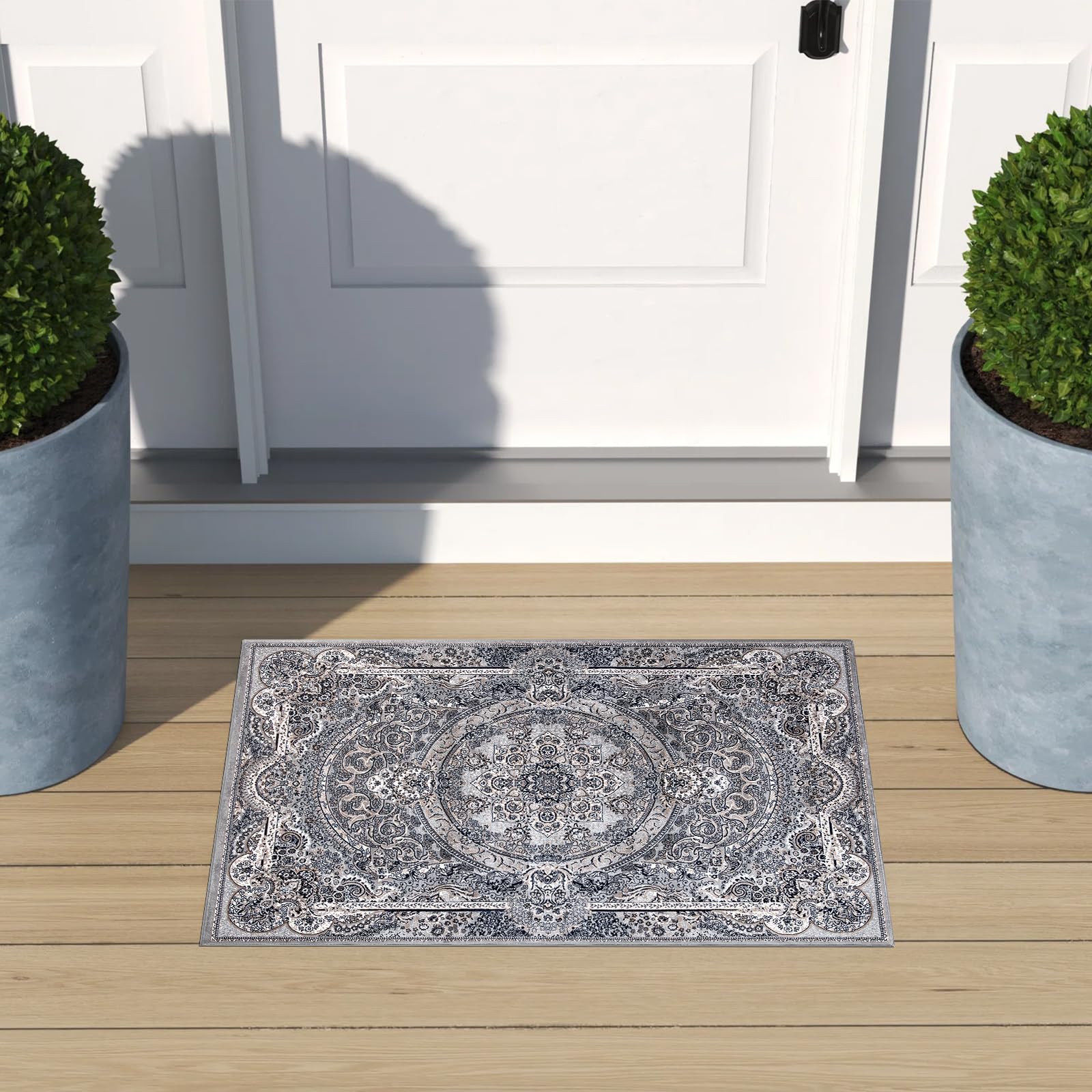 cozily® Jute Back Door Mats Indoor Turkish Rugs, Glata 60x110cm, Grey, Dirt Trapper And Machine Washable Rug For Living Room, Bedroom Corridor And Inside Door Mat.