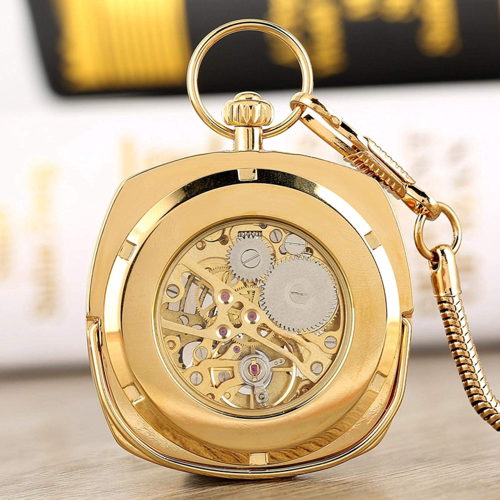 Taschenuhr, schwarz/Silber/goldene mechanische Quadrat -Schalttasche Wickeluhr