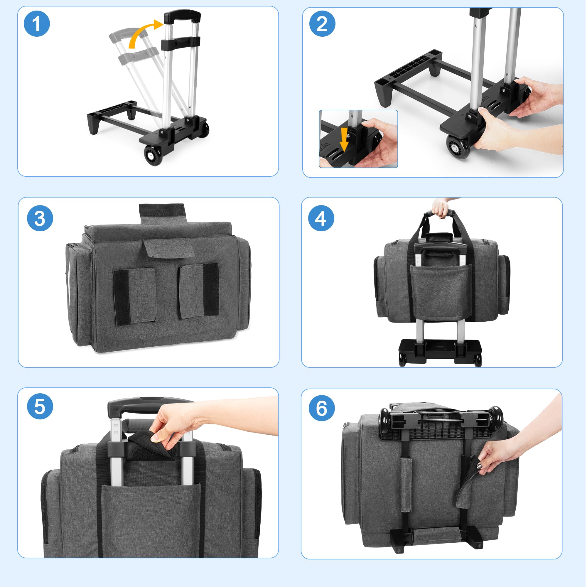 Damero Notfalltasche mit Abnehmbarem Trolley, Arzttasche mit Rollen für medizinische Geräte, Erste Hilfe Tasche für Krankenschwestern, Ärzte, Rettungssanitäter, EMS, Grau