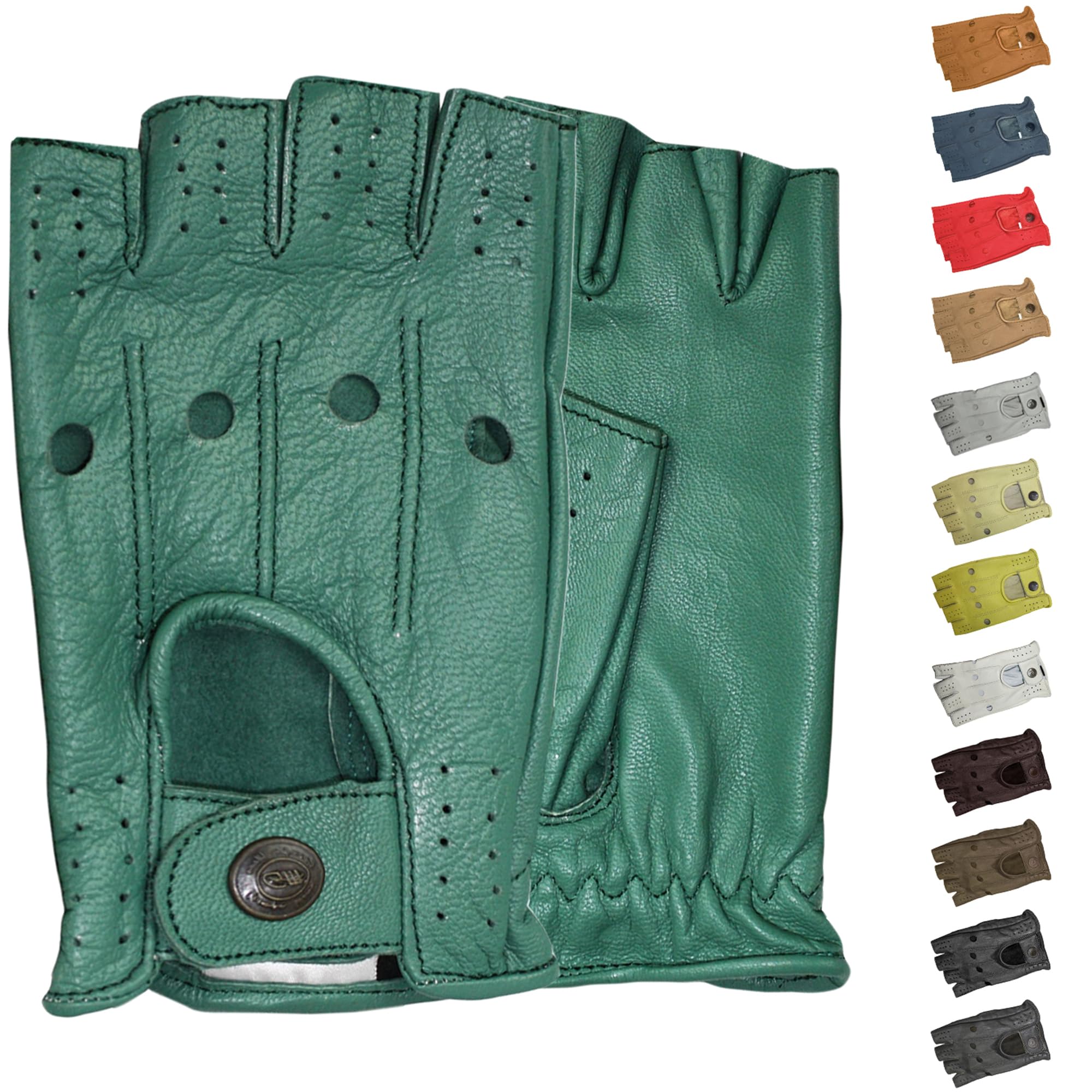German Wear Men's Driving Half Finger Fingerless Driving Gloves Leather Gloves, mint green, XL