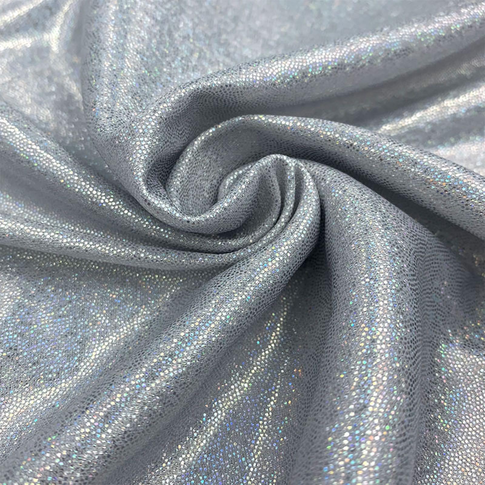 1Pcs Glitter Laser Polyester Fabric Silver Holographic Iridescent Fabric for DIY Crafts Sewing Party Favors, 1.5m*50cm