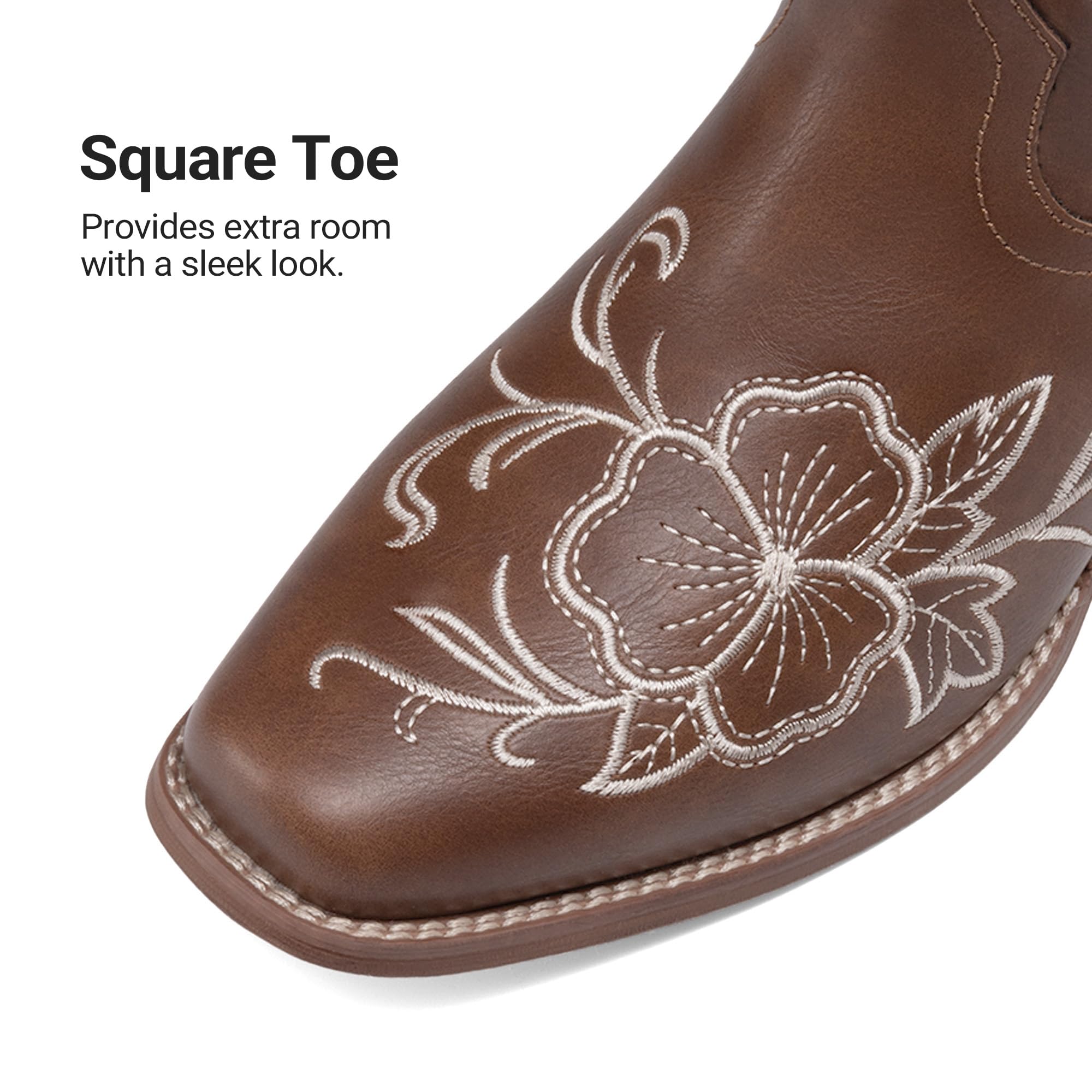 DREAM PAIRS Stivali da cowboy da donna con punta quadrata ricamata, tacco basso grosso, stile western, per festival di musica country, feste a tema e concerti, Marrone, 39.5 EU