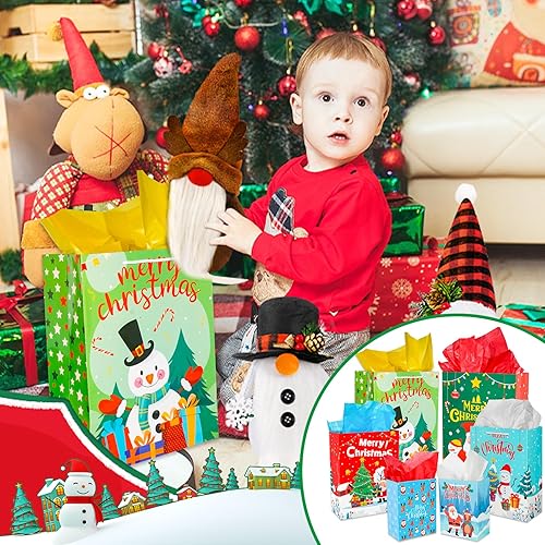 Miniatura 4 de Y YOFUN Bolsa de regalo con papel de seda y asa, 12 bolsas de regalo surtidas (4 medianas de 9 pulgadas, 4 grandes de 13 pulgadas, 4 extragrandes de