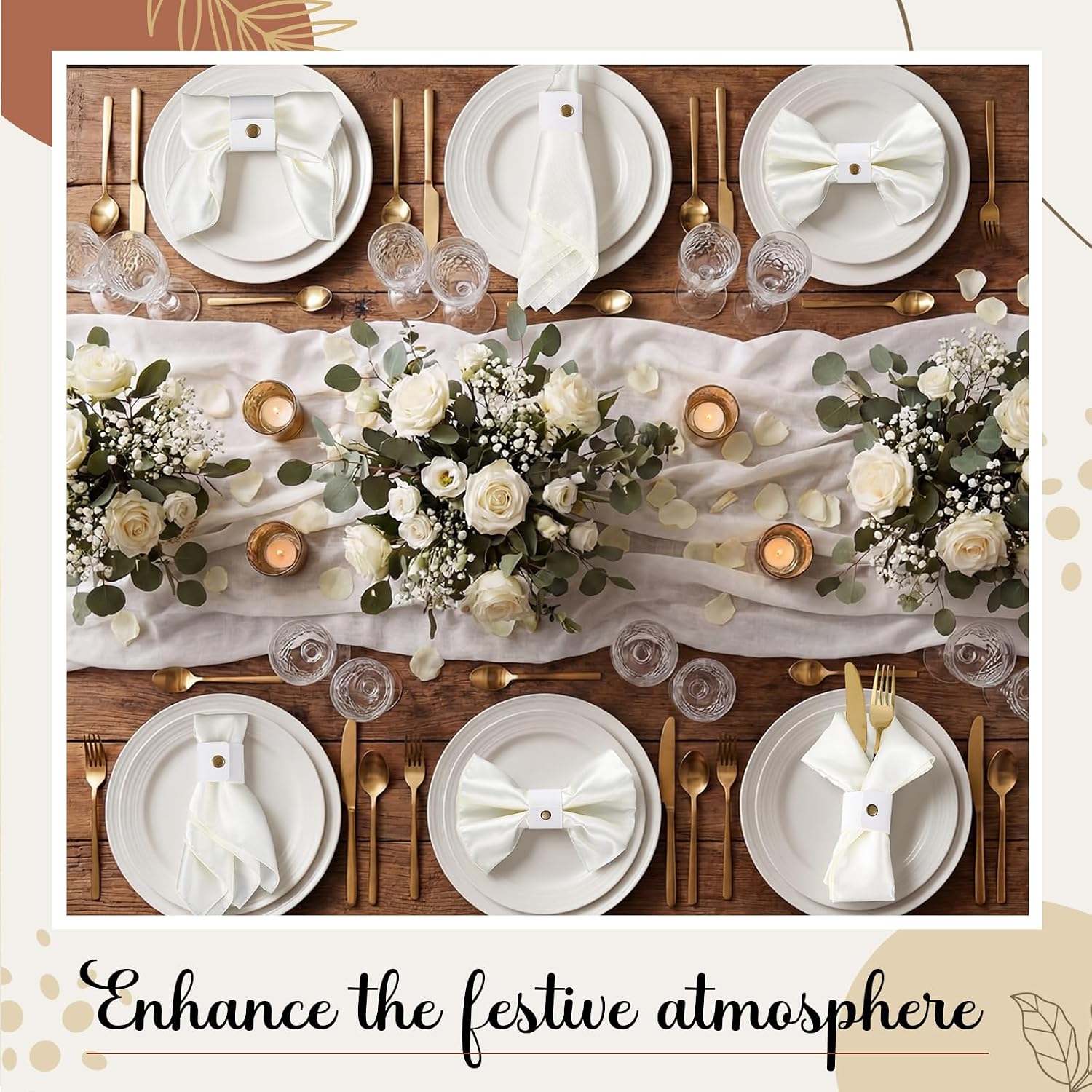 LemonRoad 50 Pcs White Leather Napkin Rings Bulk Vintage PU Buckle Napkin Holder for Farmhouse Dinner Party Wedding Birthdays Table Decoration