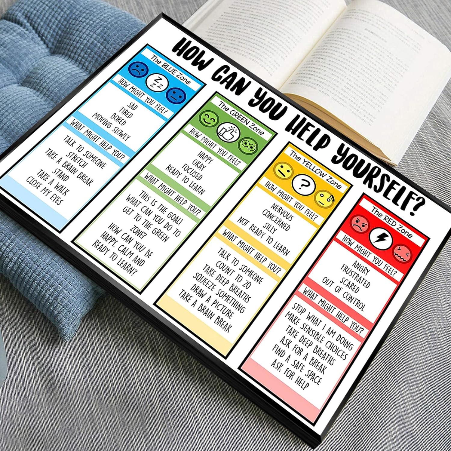 ARBOMG Children's emotional charts Mental health posters help students understand emotions posters -emotions poster Calm Down Corner Classroom Decorations For Preschool Teachers 16x24 in Blackframed