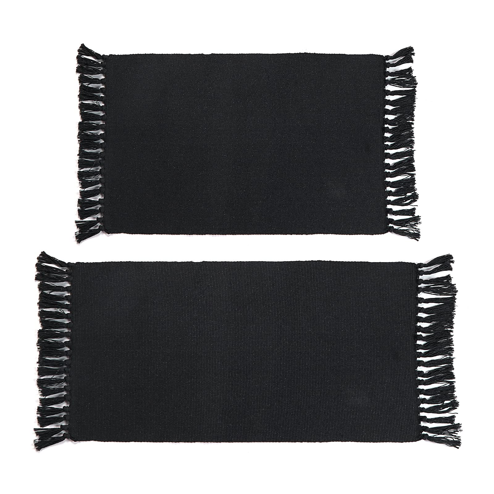 Seavish Black Kitchen Rug Set, 2x3+2x4.3 Boho Cotton Woven Area Rug, Washable Throw Rug Set, Farmhouse Floor Mat for Laundry Room Bedroom Bathroom