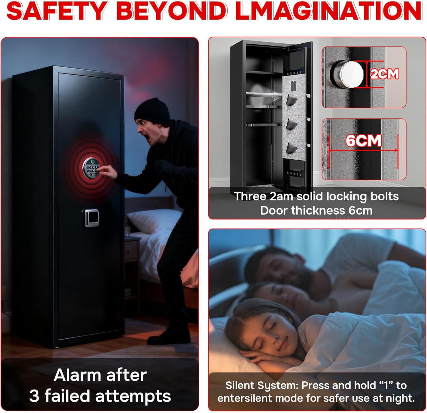 [No Assembly Needed] 10-12 Gun Safe for Home Rifle and Pistols,Fast Biometric Fingerprint Long Gun Safe with Adjustable Shelves,Heavy Duty Black Gun Cabinet - 57" High,Electronics Keyboard