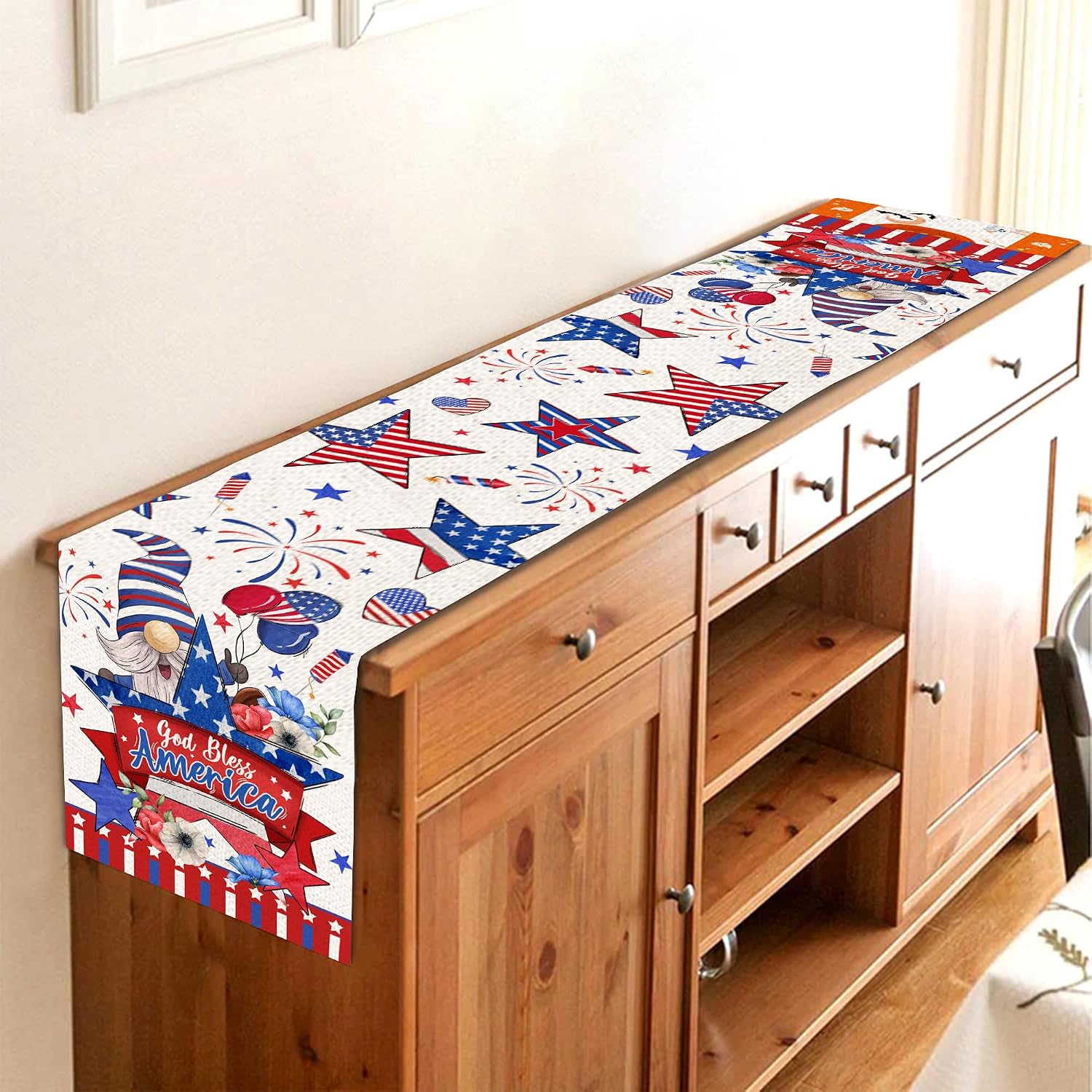 4th of July Table Runner 72 Inches Long Independence Memorial Day Patriotic Theme Holiday Table Runner for Kitchen Dining Table Home Party Decorations