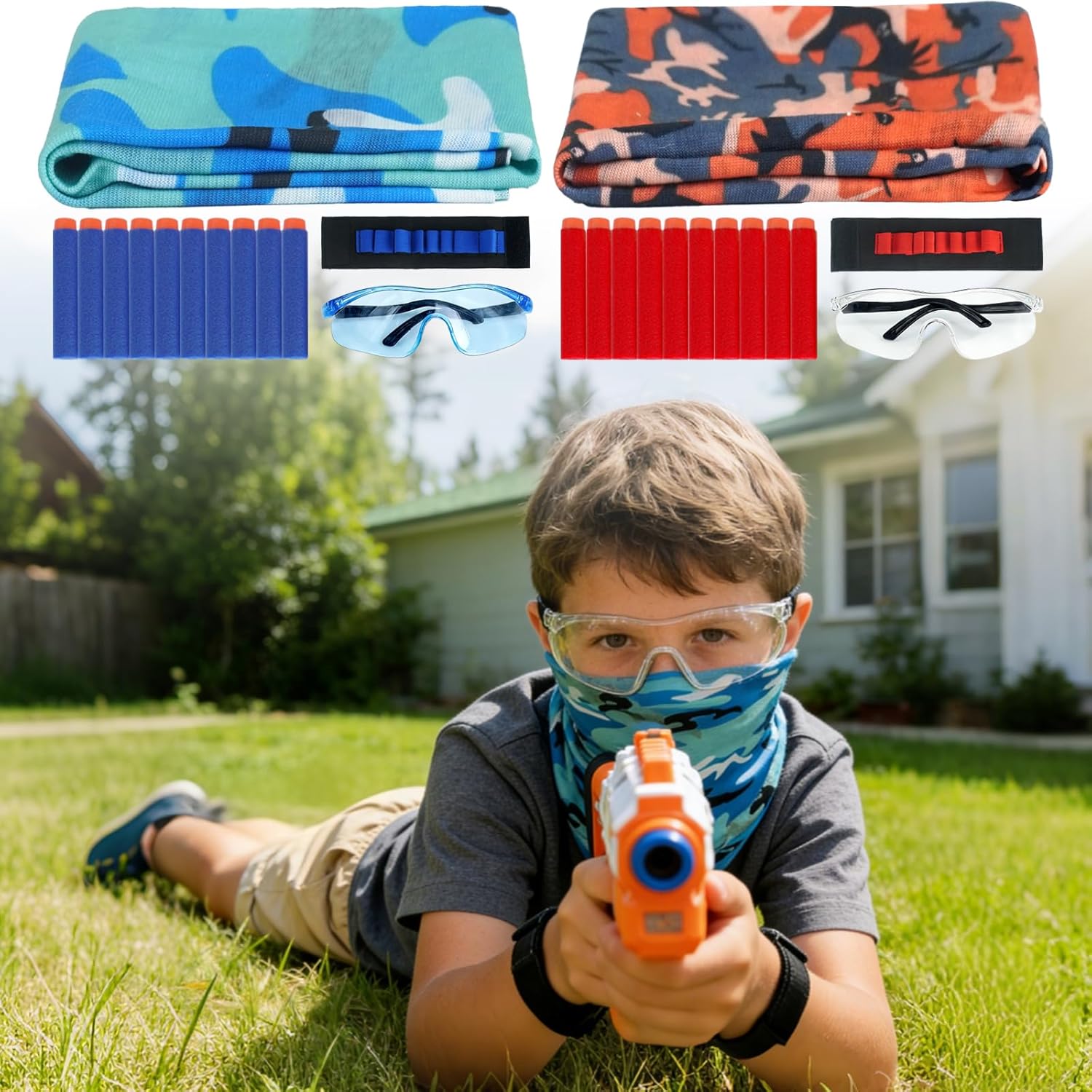34 Pcs Gun Party Supplies and Favors Include Face Mask Tactical Glasses Wrist Ammo Holder Foam Darts Gun Accessories Compatible with Nerf for Outdoor Games Friend Gatherings Party Favors