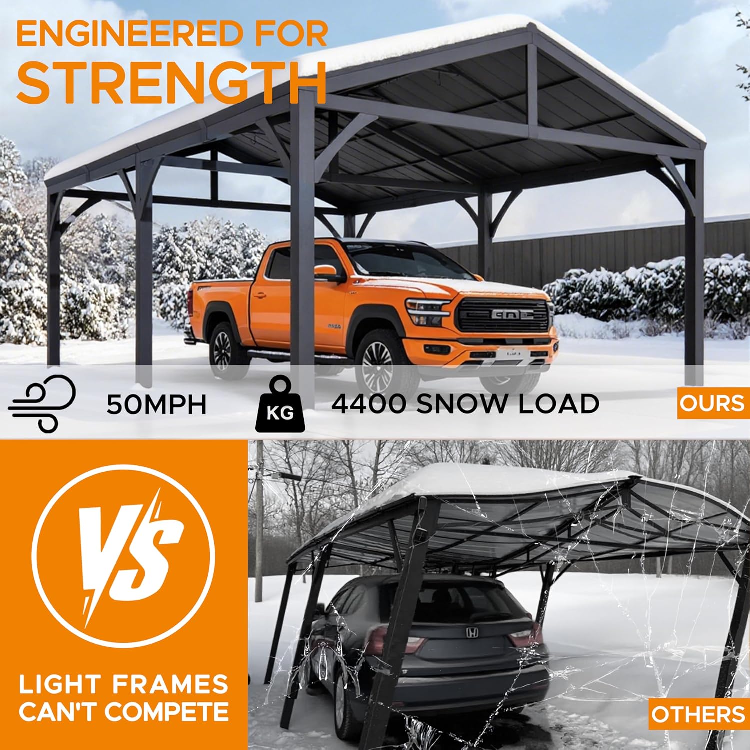AutoCove 20 ft. x 14 ft. Heavy Duty Carport Garage Car Shelter, Outdoor Gazebo with Brown Polycarbonate Gable Roof and 2 Ceiling Hooks,Black