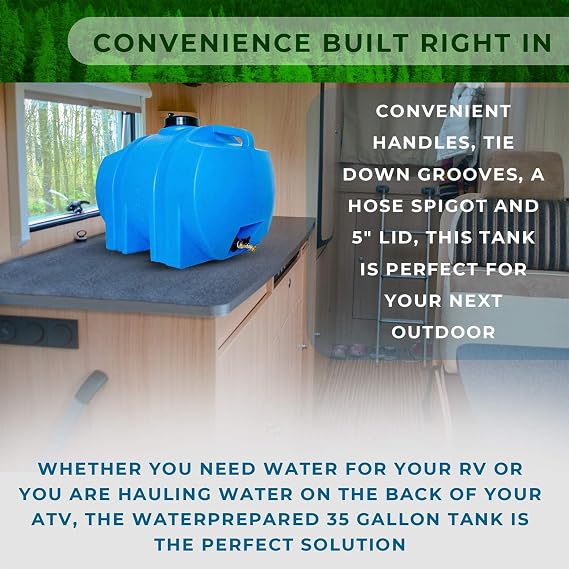 WaterPrepared 35 Gallon Portable Utility Water Tank, Blue